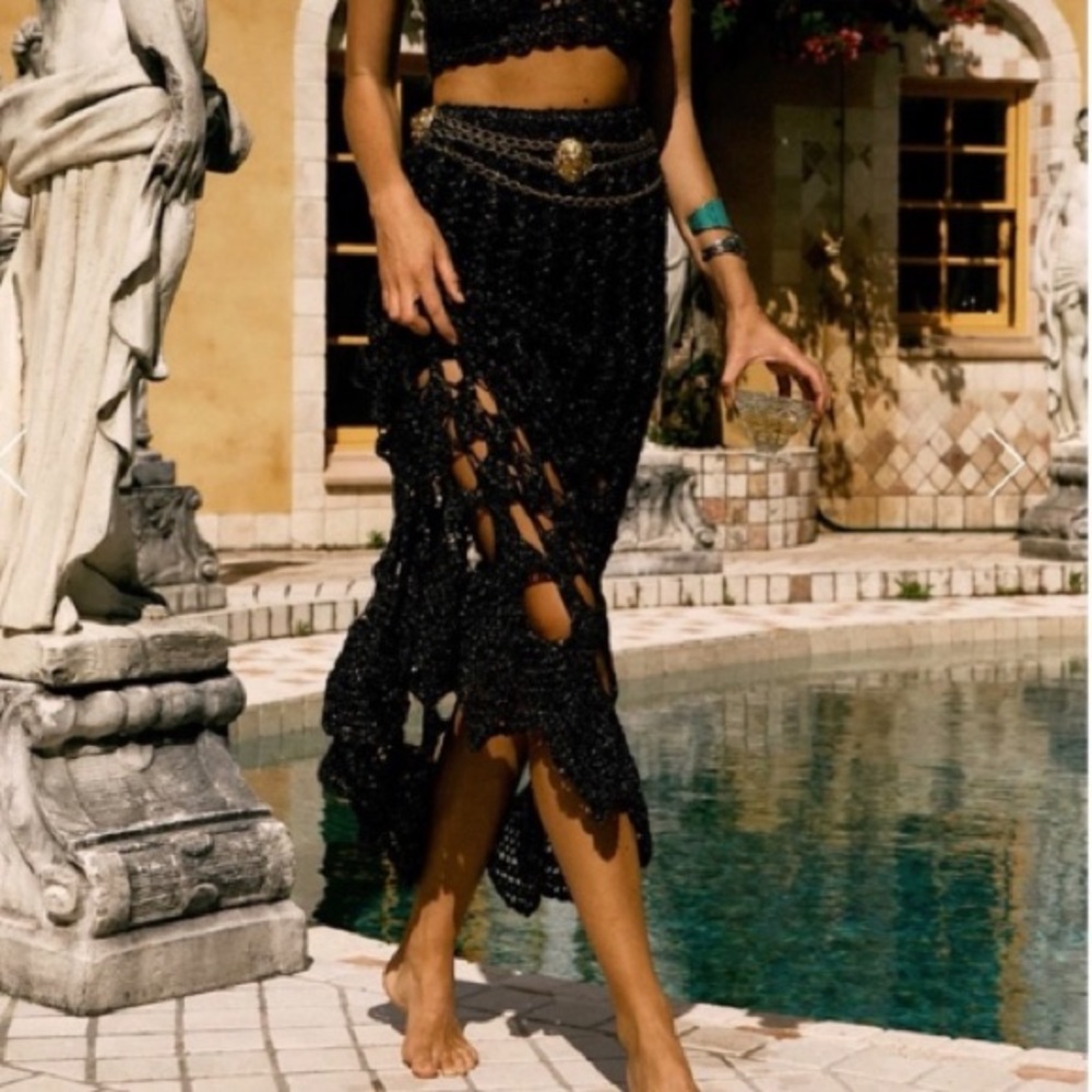 Chasing Unicorns Lovecats Hand Crocheted Skirt sz M